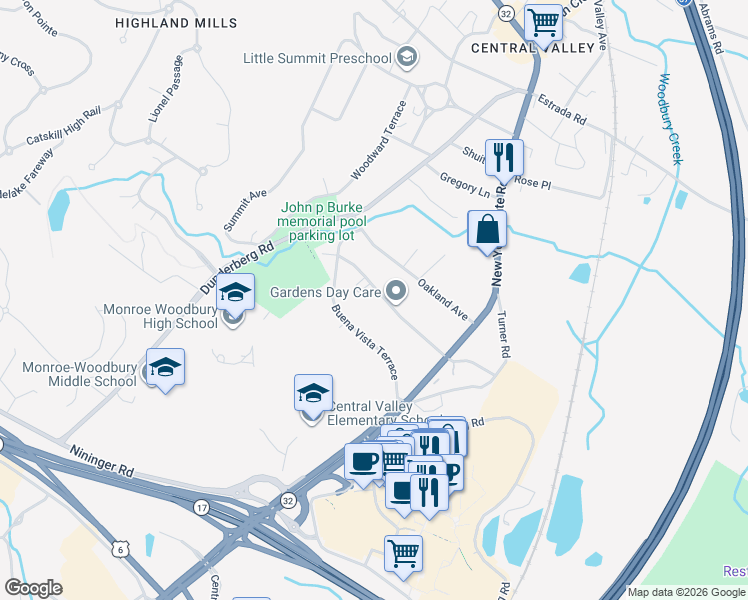 map of restaurants, bars, coffee shops, grocery stores, and more near 39 Midland Avenue in Woodbury