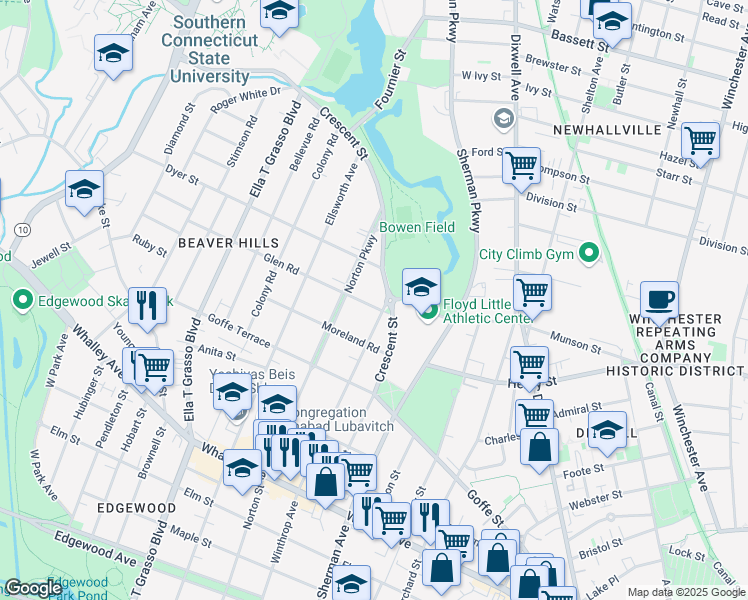 map of restaurants, bars, coffee shops, grocery stores, and more near 48 Glen Road in New Haven