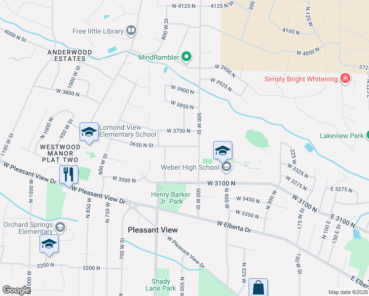 map of restaurants, bars, coffee shops, grocery stores, and more near 561 3650 North Street in Ogden