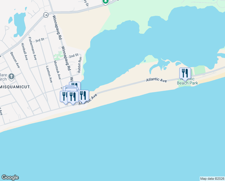 map of restaurants, bars, coffee shops, grocery stores, and more near 408 Atlantic Avenue in Westerly