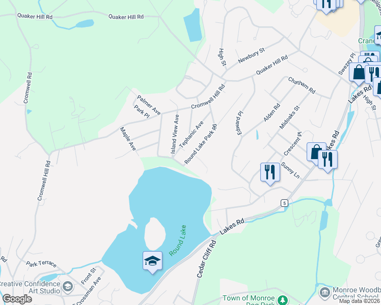 map of restaurants, bars, coffee shops, grocery stores, and more near 458 Round Lake Park Road in Monroe