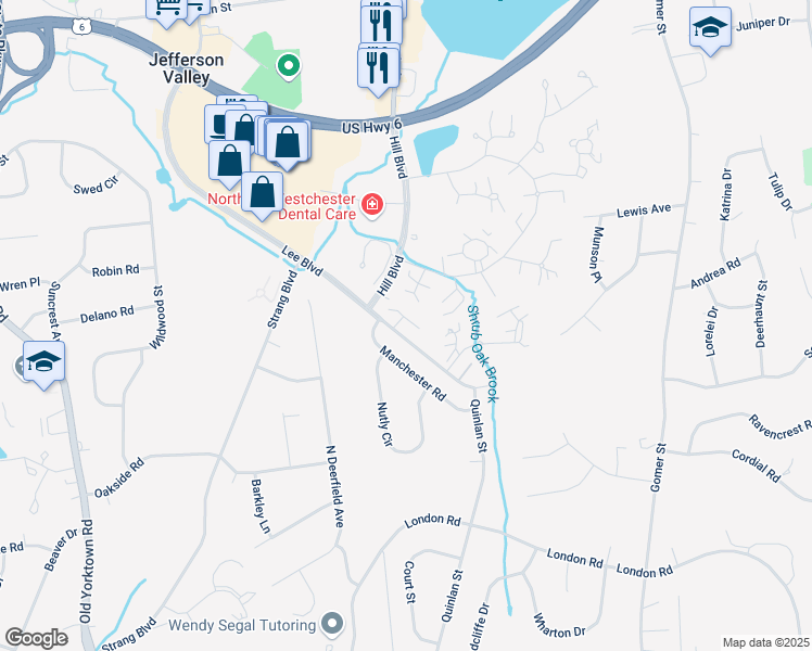 map of restaurants, bars, coffee shops, grocery stores, and more near 12 Essex Place in Yorktown Heights