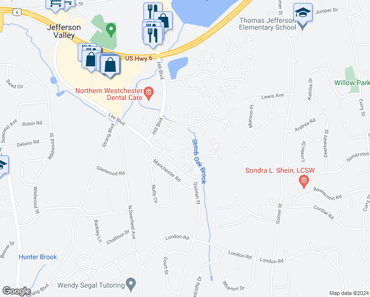 map of restaurants, bars, coffee shops, grocery stores, and more near 32 Cambridge Court in Yorktown Heights