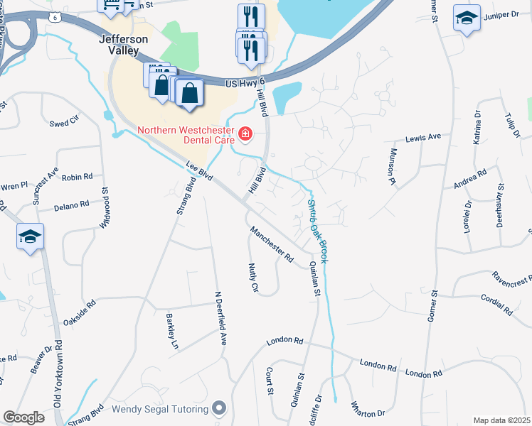 map of restaurants, bars, coffee shops, grocery stores, and more near 12 Lee Boulevard in Yorktown Heights