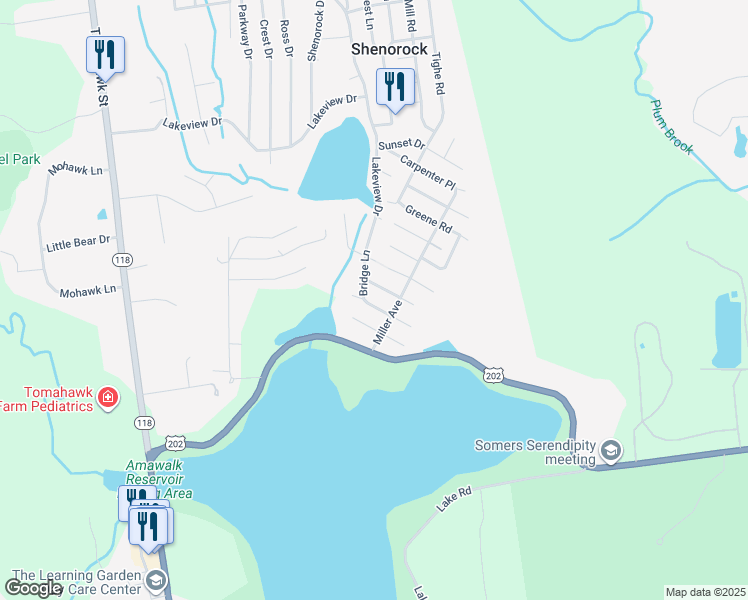 map of restaurants, bars, coffee shops, grocery stores, and more near 12 Bridge Lane in Yorktown Heights