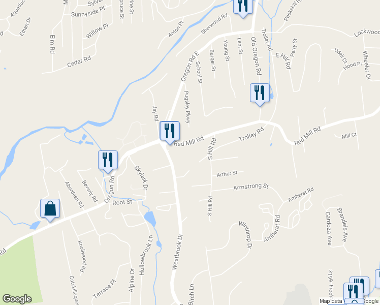 map of restaurants, bars, coffee shops, grocery stores, and more near 9 Red Mill Road in Cortlandt