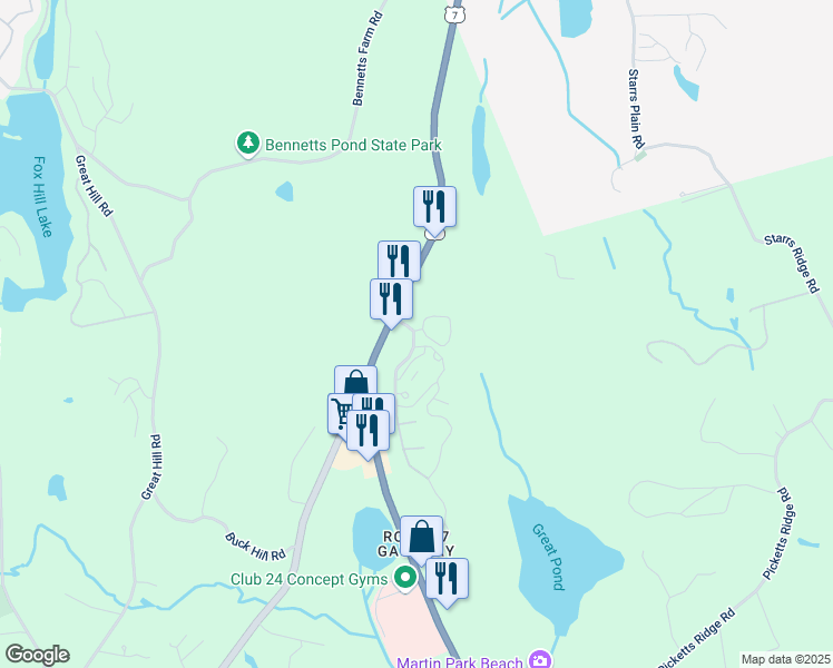 map of restaurants, bars, coffee shops, grocery stores, and more near 632 Danbury Road in Ridgefield