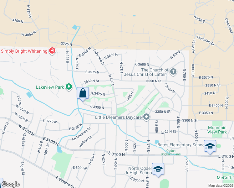 map of restaurants, bars, coffee shops, grocery stores, and more near 477 East 3460 in North Ogden