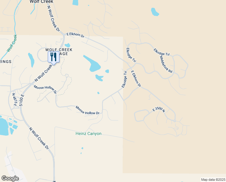 map of restaurants, bars, coffee shops, grocery stores, and more near 3577 North Elkridge Trail in Eden
