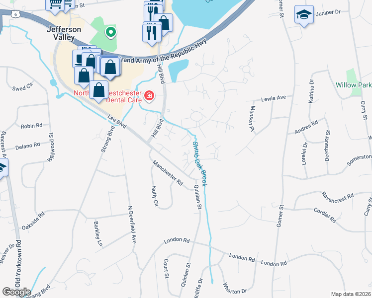 map of restaurants, bars, coffee shops, grocery stores, and more near 32 Cambridge Court in Yorktown Heights