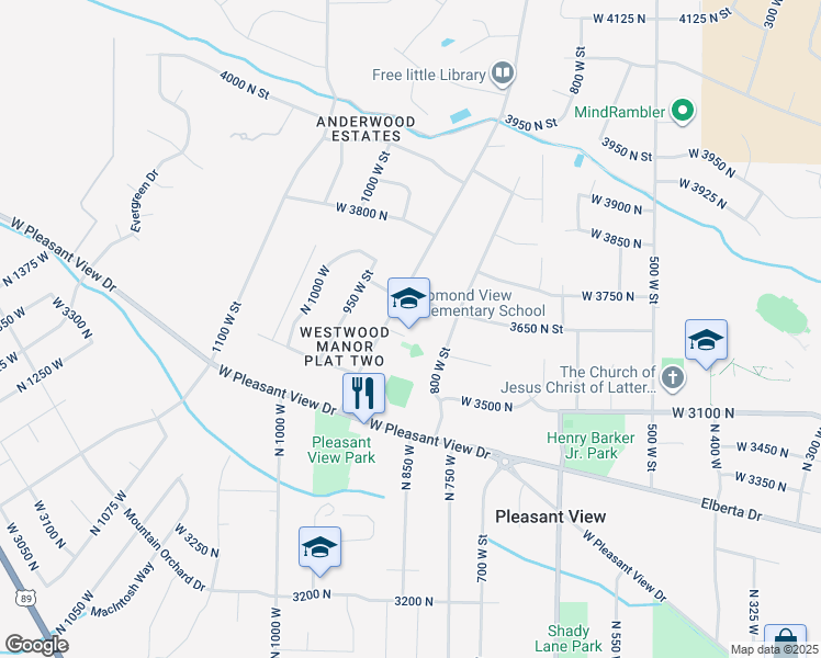 map of restaurants, bars, coffee shops, grocery stores, and more near 3644 North 900 West in Pleasant View