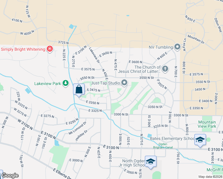 map of restaurants, bars, coffee shops, grocery stores, and more near 477 East 3460 in North Ogden