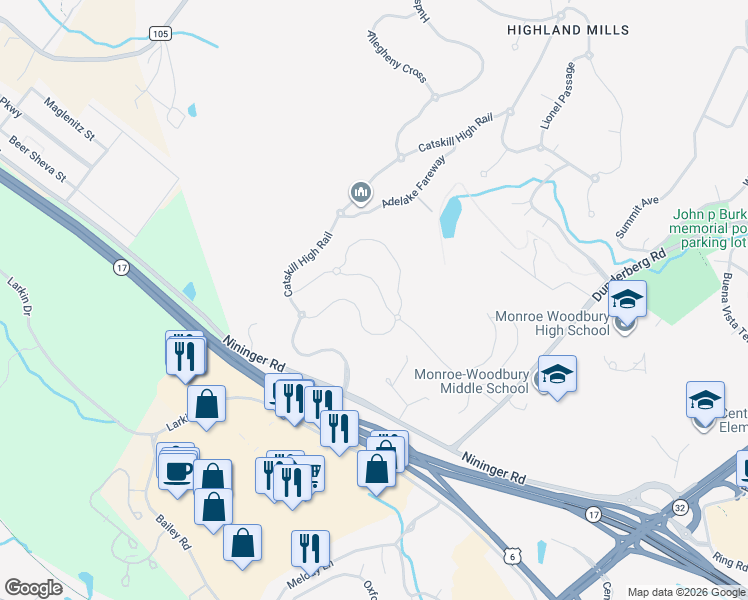 map of restaurants, bars, coffee shops, grocery stores, and more near 20 Pullman Route in Monroe