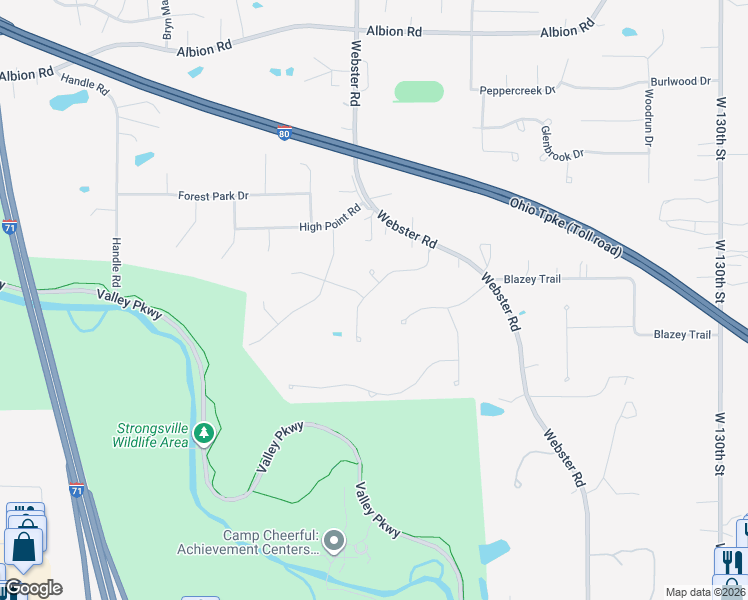 map of restaurants, bars, coffee shops, grocery stores, and more near 14290 Calderdale Lane in Strongsville