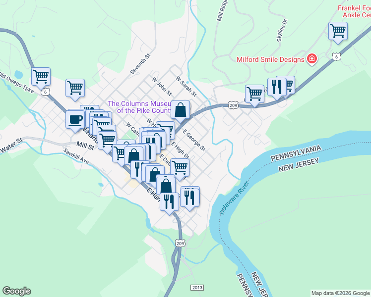 map of restaurants, bars, coffee shops, grocery stores, and more near 500-552 4th St in Milford