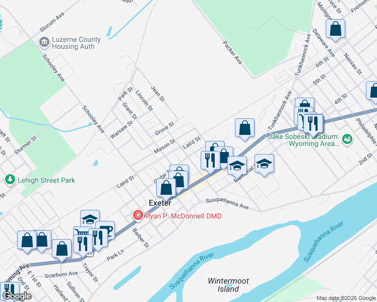 map of restaurants, bars, coffee shops, grocery stores, and more near 161 Lincoln Street in Exeter