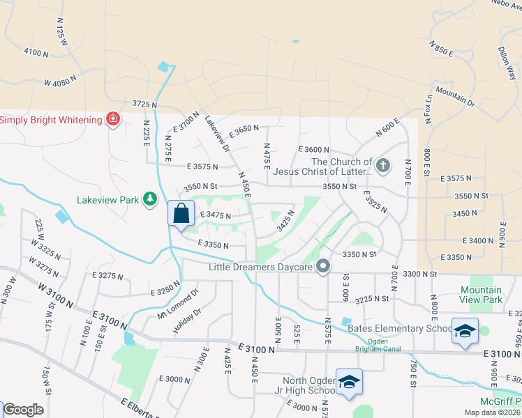 map of restaurants, bars, coffee shops, grocery stores, and more near 477 East 3460 in North Ogden