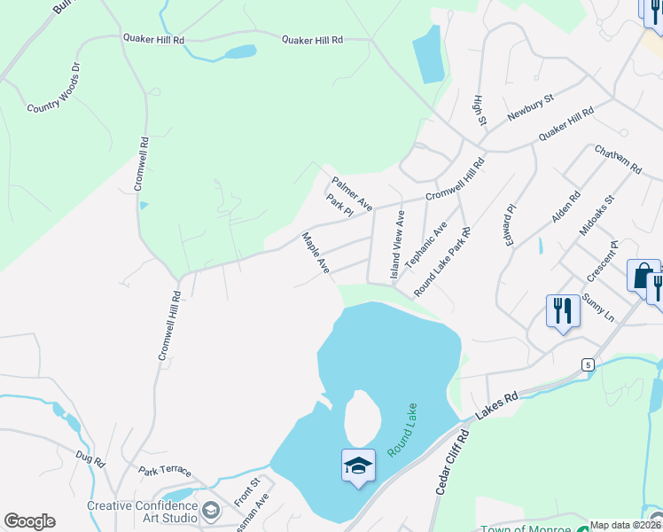 map of restaurants, bars, coffee shops, grocery stores, and more near 221 Maple Avenue in Monroe