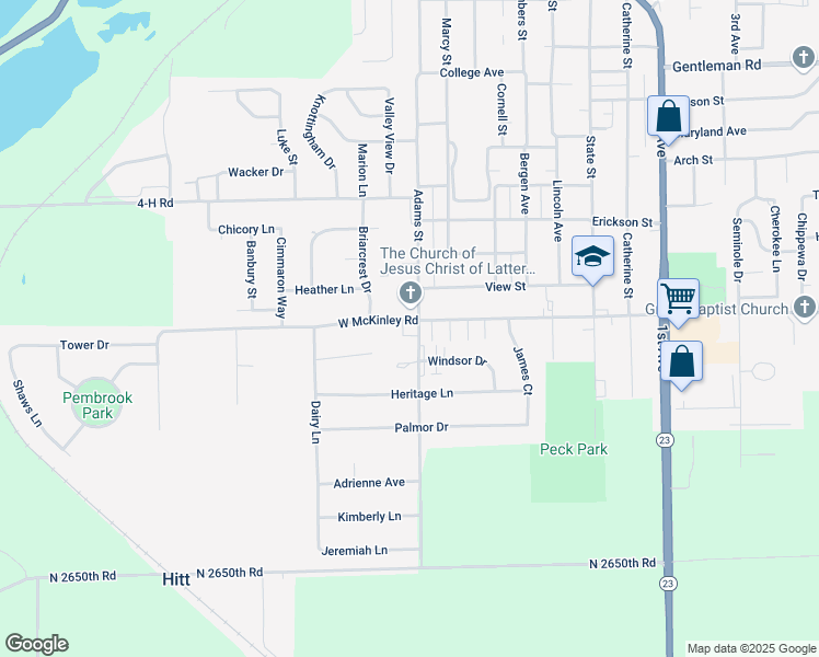map of restaurants, bars, coffee shops, grocery stores, and more near 701 West McKinley Road in Ottawa