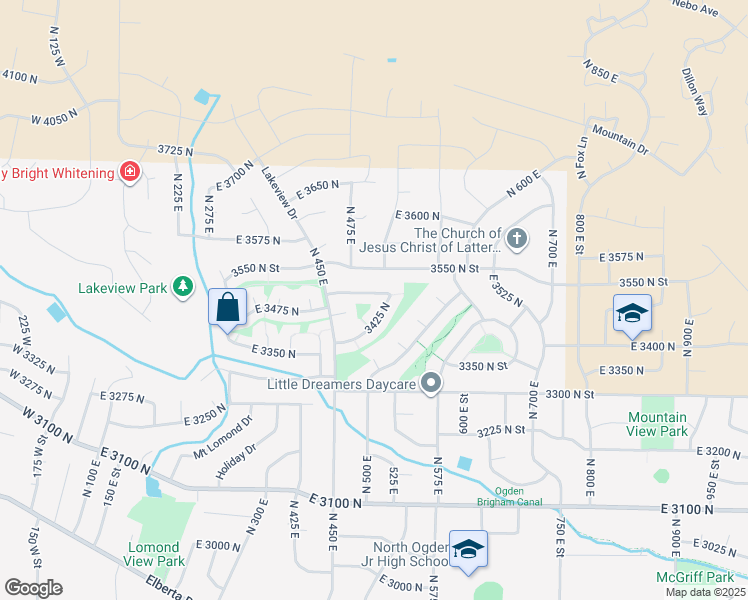 map of restaurants, bars, coffee shops, grocery stores, and more near 497 East 3525 North in Ogden