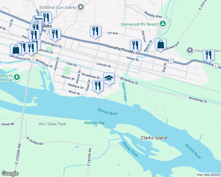 map of restaurants, bars, coffee shops, grocery stores, and more near 201 Chicago Street in Marseilles