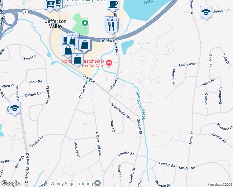 map of restaurants, bars, coffee shops, grocery stores, and more near 12 Essex Place in Yorktown Heights