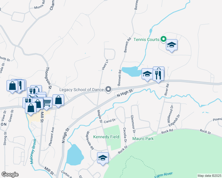 map of restaurants, bars, coffee shops, grocery stores, and more near 421 Foxon Road in East Haven