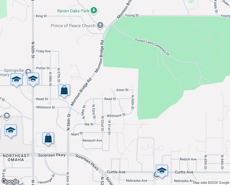 map of restaurants, bars, coffee shops, grocery stores, and more near 5045 Read Street in Omaha