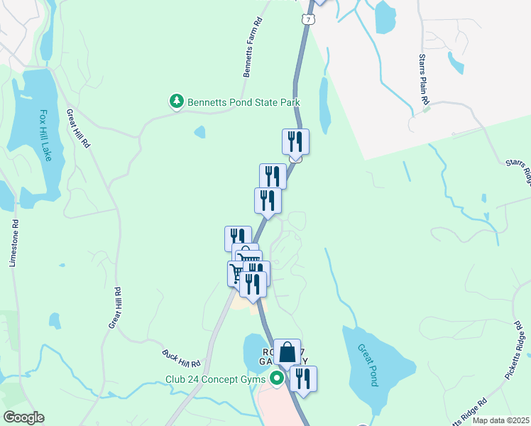 map of restaurants, bars, coffee shops, grocery stores, and more near 632 Danbury Road in Ridgefield
