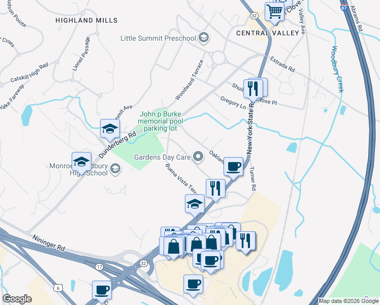 map of restaurants, bars, coffee shops, grocery stores, and more near 39 Midland Avenue in Woodbury