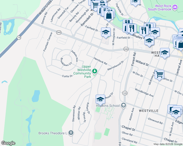 map of restaurants, bars, coffee shops, grocery stores, and more near 124 Ray Road in New Haven