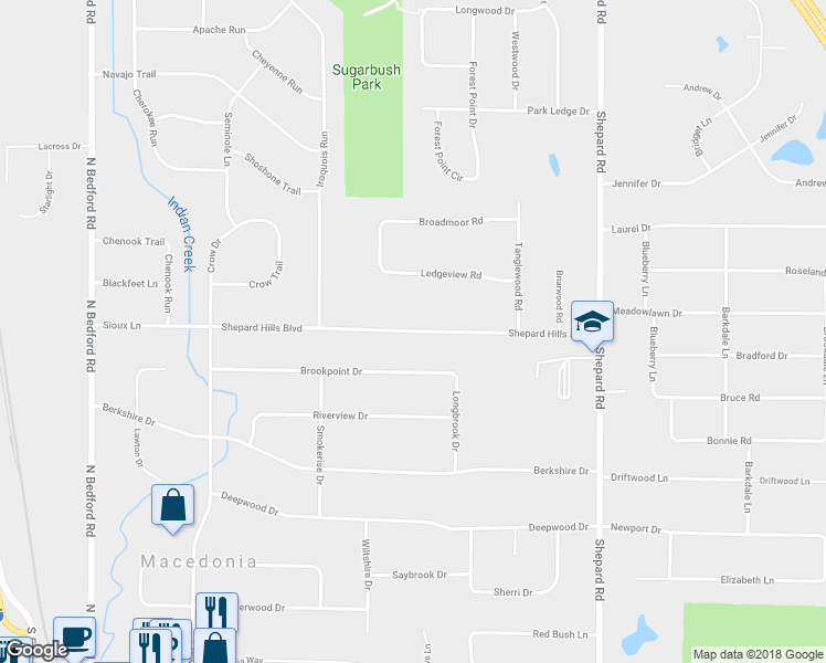map of restaurants, bars, coffee shops, grocery stores, and more near 1093 Shepard Hills Boulevard in Macedonia