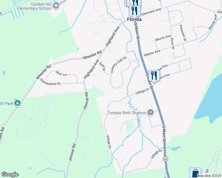 map of restaurants, bars, coffee shops, grocery stores, and more near 130 Country Club Drive in Florida