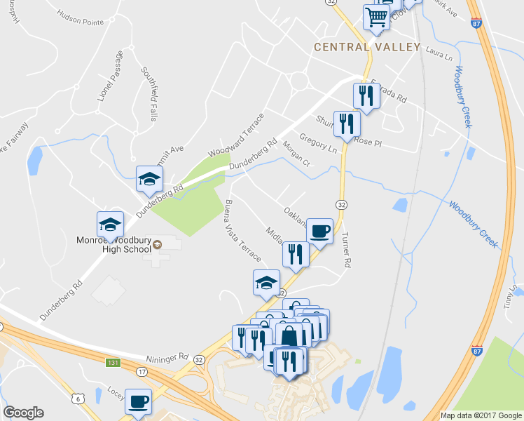 map of restaurants, bars, coffee shops, grocery stores, and more near 46 Midland Ave in Central Valley