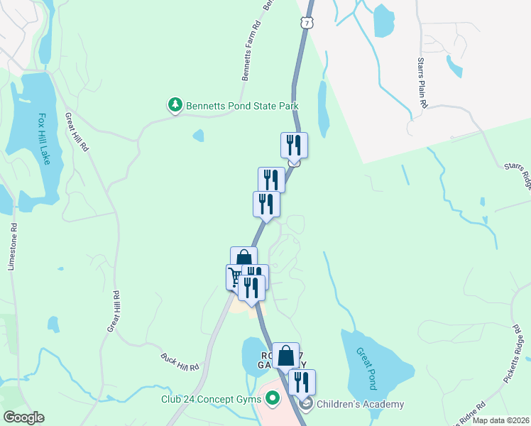 map of restaurants, bars, coffee shops, grocery stores, and more near 659 Danbury Road in Ridgefield