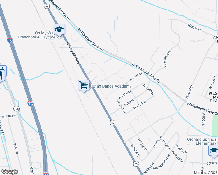 map of restaurants, bars, coffee shops, grocery stores, and more near 1379 West 3125 North in Pleasant View