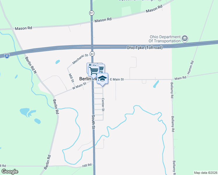 map of restaurants, bars, coffee shops, grocery stores, and more near 20 Center Street in Berlin Heights