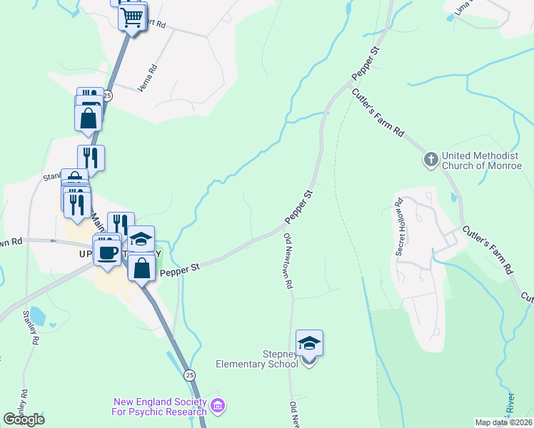 map of restaurants, bars, coffee shops, grocery stores, and more near 139 Pepper Street in Monroe