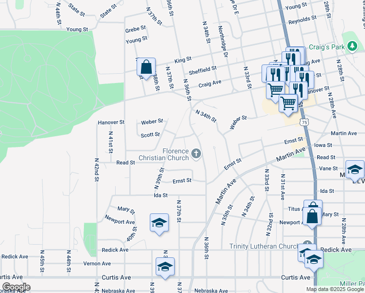 map of restaurants, bars, coffee shops, grocery stores, and more near 3656 Weber Street in Omaha