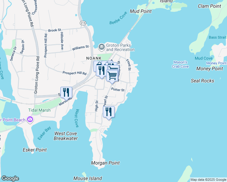 map of restaurants, bars, coffee shops, grocery stores, and more near 12 Potter Street in Groton