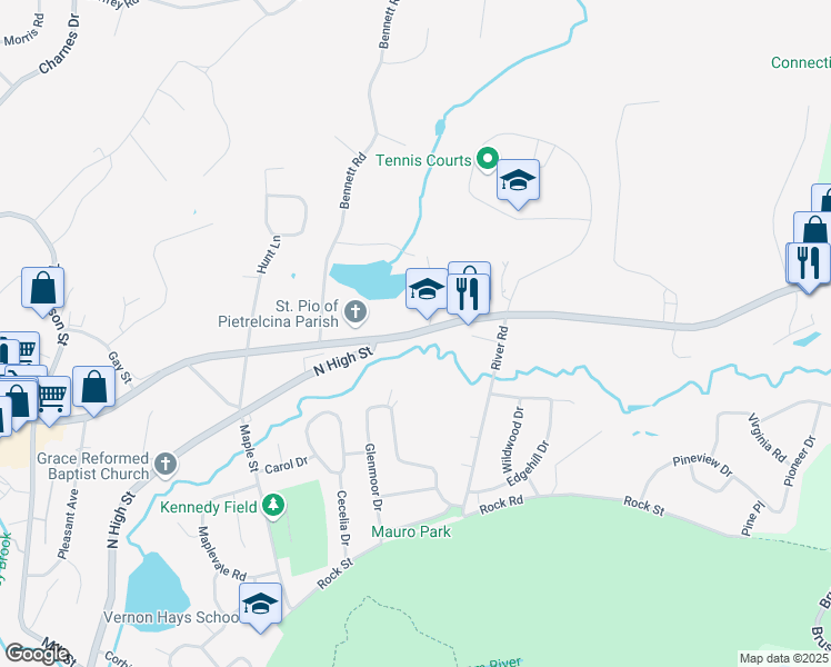 map of restaurants, bars, coffee shops, grocery stores, and more near 311 Foxon Road in East Haven