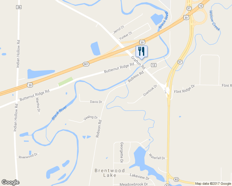 map of restaurants, bars, coffee shops, grocery stores, and more near 11267 Robson Road in Grafton