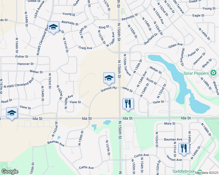 map of restaurants, bars, coffee shops, grocery stores, and more near 15800 Summit Plaza in Bennington