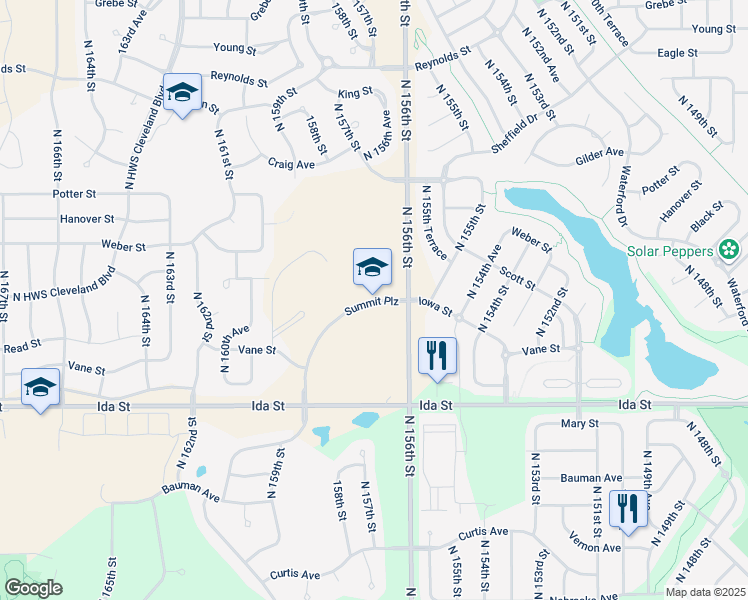 map of restaurants, bars, coffee shops, grocery stores, and more near 15800 Summit Plaza in Bennington
