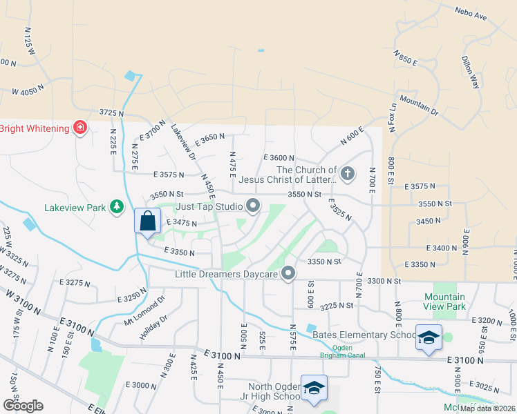 map of restaurants, bars, coffee shops, grocery stores, and more near 516 East 3525 North in North Ogden