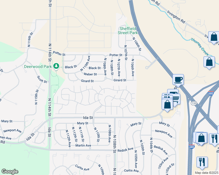 map of restaurants, bars, coffee shops, grocery stores, and more near 10815 Girard Street in Omaha