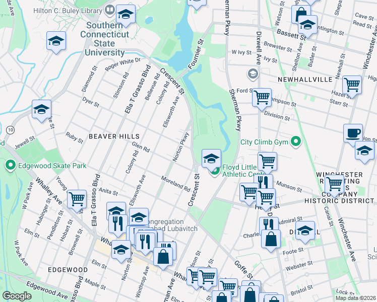 map of restaurants, bars, coffee shops, grocery stores, and more near 175 Crescent Street in New Haven