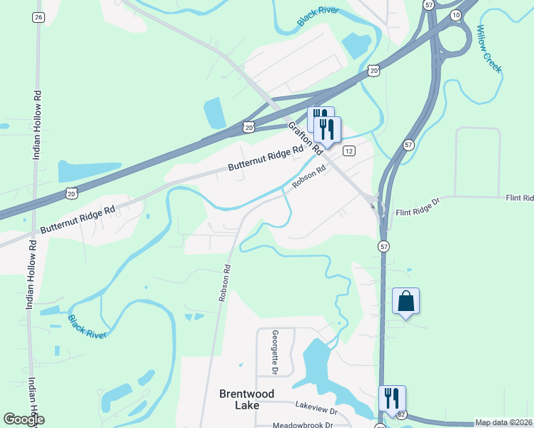 map of restaurants, bars, coffee shops, grocery stores, and more near 11267 Robson Road in Grafton