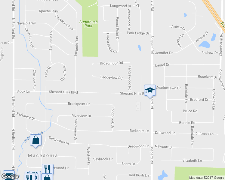 map of restaurants, bars, coffee shops, grocery stores, and more near 1145 Shepard Hills Boulevard in Macedonia