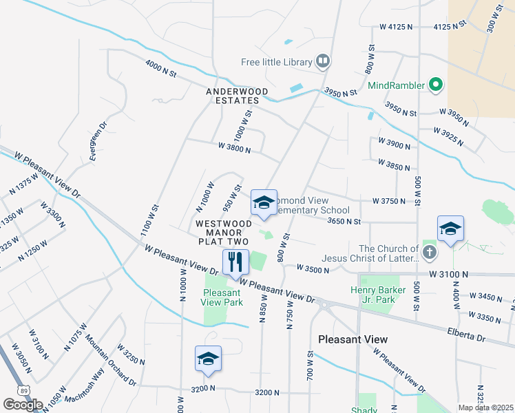 map of restaurants, bars, coffee shops, grocery stores, and more near 3708 North 900 West in Ogden